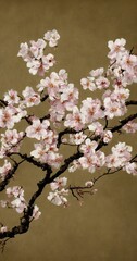 AI生成した桜の枝の掛け軸風絵画 AI-generated scroll-like painting of cherry blossom branches Generative AI　ジェネレーティブ