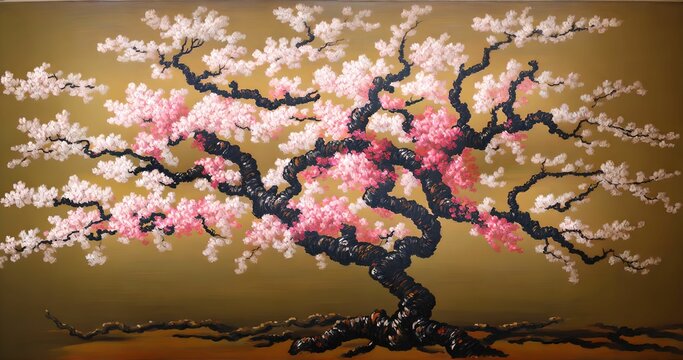 AI生成した桜の大木の絵画  AI-generated painting of a large cherry tree　Generative AI　ジェネレーティブ