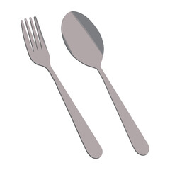 Cutlery. Spoon. Fork. Teaspoon. Utensil. Silver spoon and fork. Kitchen utensils isolated. Eat. For food. Vector illustration

