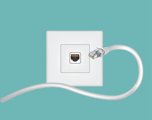 Ethernet port and cable. vector - obrazy, fototapety, plakaty
