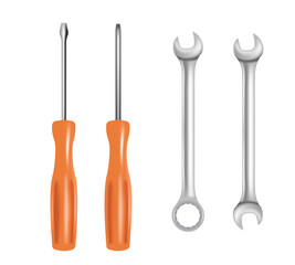 Screwdrivers and wrench keys set. vector