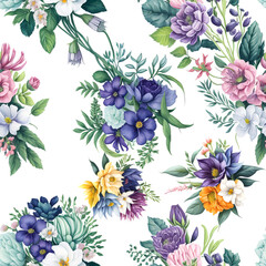 seamless pattern with flowers, abstract beautiful flowers. Created with Generative AI  - 580427312