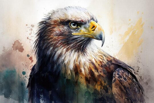 Painting of an Eagle in watercolor. A picture of an animal. Generative AI