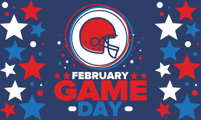 Game Day. American football playoff. Super Party in United States. Final game of regular season. Professional team championship. Ball for american football. Sport poster. Vector illustration