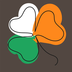 The flag of Ireland in the form of a clover. Isolated vector illustration. Vintage St. Patrick's Day greeting card.