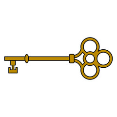 Golden antique skeleton key. Isolated vector illustration.
