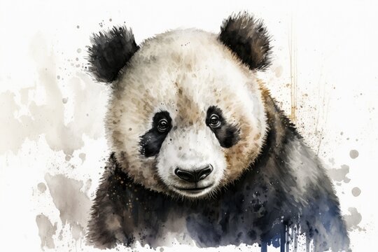 Panda. Animal portrait. A painting with watercolors on a white background. Generative AI