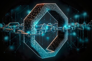 Technologie de cryptage Blockchain symbolisant la chaîne de bloc dans le grand livre numérique pour la crypto-monnaie comme le bitcoin ou l'éthereum. Sécurité et cryptage des données.