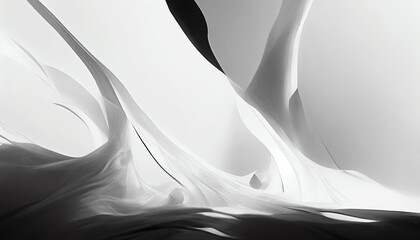 Abstract black and white background. Fluid shapes, dynamic composition. Velvet silk, design element. Generative AI.