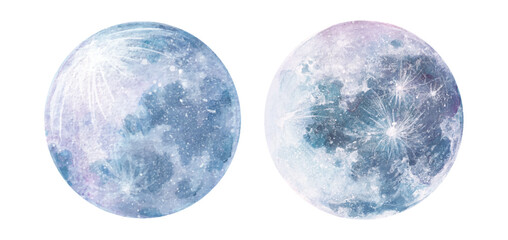 Abstract watercolor full moon isolated on white illustration
