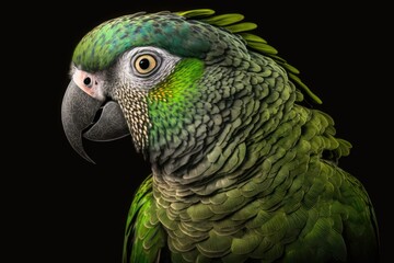 Fototapeta premium Mealy parrot portrait, Amazona farinosa. Large, bright green parrots that live in tropical lowlands with humid evergreen forests. Uncommon. Generative AI