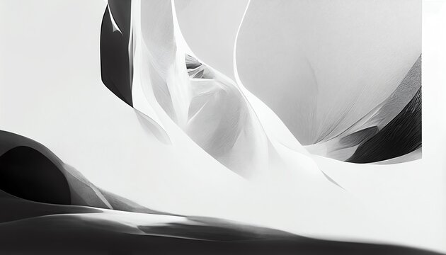 Abstract black and white background. Fluid shapes, dynamic composition. Velvet silk, design element. Generative AI.