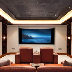 a home cinema with comfortable reclining chairs and a large screen 3_SwinIRGenerative AI