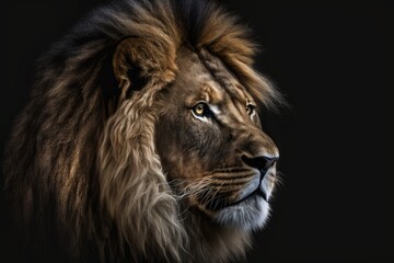 Lion king on black, Portrait of an animal from the wild. Generative AI