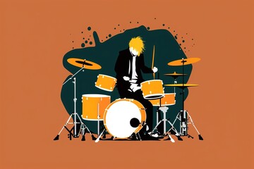 Young music man plays the drums energetically at a concert. ai generated