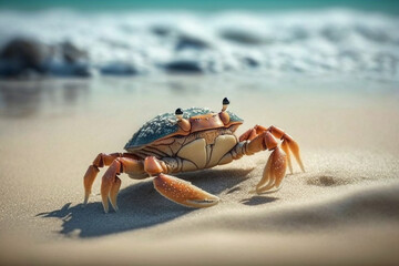 Fototapeta na wymiar A Crab on a Beach Generative AI