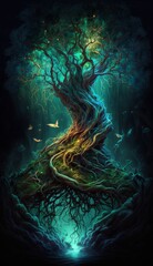 Floating Magic Tree in Serene Forest