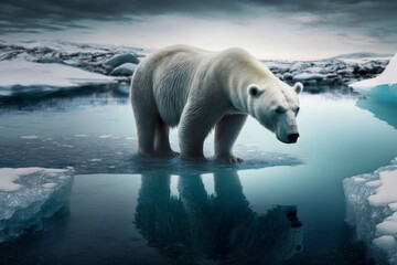 Obraz na płótnie Canvas A polar bear in an icy landscape Generative AI
