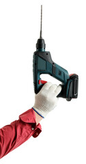 Worker with drill on white background