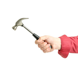 Worker with hammer on white background