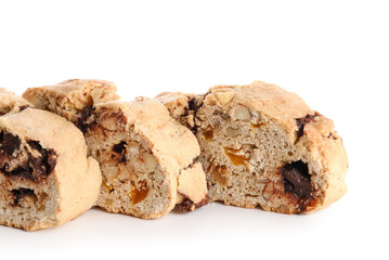 Delicious biscotti cookies isolated on white background