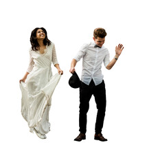 Merry happy young couple newlyweds have fun dancing on a isolated png background - 580431986