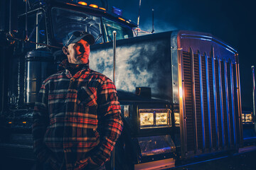 Caucasian Commercial Semi Truck Driver in His 40s