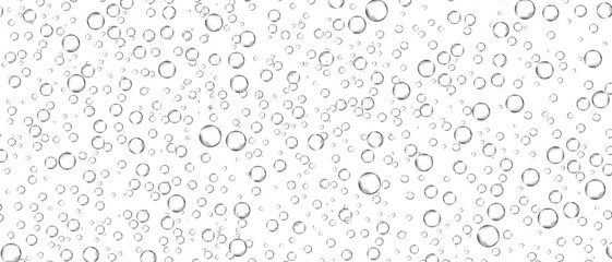 Water bubbles set isolated on white background. Air water bubbles for soda effect, transparent backdrop, icon design, champagne bubbles, texture and wallpaper. Water drops pattern, vector illustration