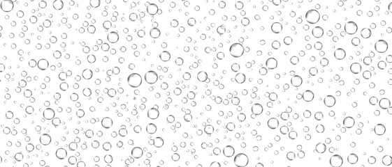 Water bubbles set isolated on white background. Air water bubbles for soda effect, transparent backdrop, icon design, champagne bubbles, texture and wallpaper. Water drops pattern, vector illustration
