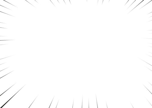 Manga focus speed lines for comic effect. Motion and action focus flash strip lines for anime comic book. Vector background illustration of black ray manga speed frame or splash and explosion.
