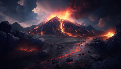 Fototapeta premium Volcano, AI Generated, Artificial Intelligence, 