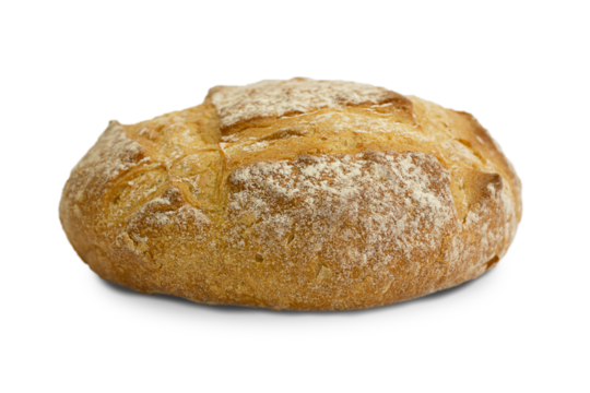 Homemade freshly baked bread isolated on white background.
