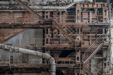 Old abandoned post-Soviet coal power plant in Hungary near Budapest