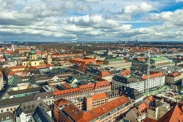 Fototapeta na wymiar Aeral panorama cityscape vIew at munich city rooftops, cityscape