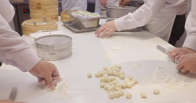 Chef make of meat dumpling in restaurant