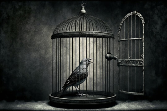 A cage with a bird singing Generative AI