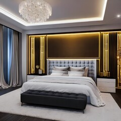A modern bedroom design with a touch of glamour and luxury1, Generative AI