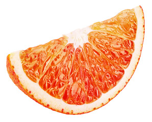 Ripe wedge of blood red orange citrus fruit isolated on transparent background. Sanguinello blood...