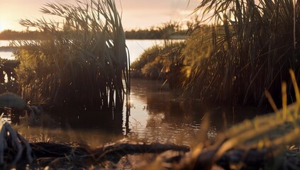 (4k) Beautiful lake in the sunset AI