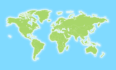 Fototapeta na wymiar Green World map with countries borders and ocean.