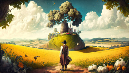 A man facing the land of plenty - generative ai