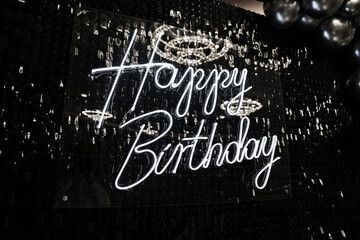 inscription Happy Birthday is made of LED 