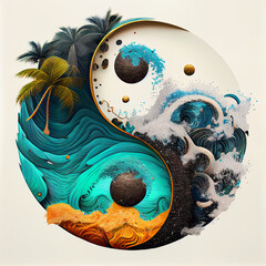 Symbol of yin and yang, day and night, sun and moon - obrazy, fototapety, plakaty