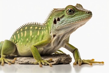 Naklejka premium Gastropholis prasina, a green keel bellied lizard, is shown alone on a white background. Generative AI