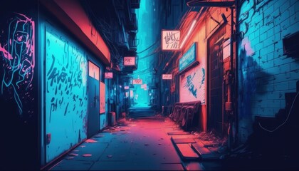 an empty street at night in a cyberpunk city . generative ai