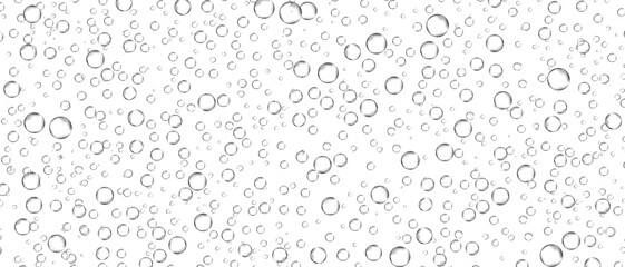 Water bubbles set isolated on white background. Air water bubbles for soda effect, transparent backdrop, icon design, champagne bubbles, texture and wallpaper. Water drops pattern, vector illustration