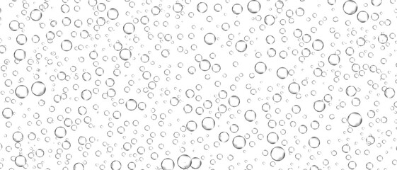 Water bubbles set isolated on white background. Air water bubbles for soda effect, transparent backdrop, icon design, champagne bubbles,  and wallpaper. Water drops pattern, vector illustration