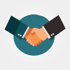 handshake of different ethnicities symbolizing agreement, vector minimalist illustration