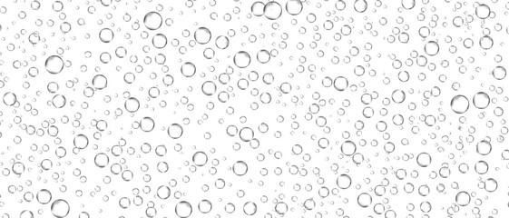 Water bubbles set isolated on white background. Air water bubbles for soda effect, transparent backdrop, icon design, champagne bubbles, texture and wallpaper. Water drops pattern, vector illustration