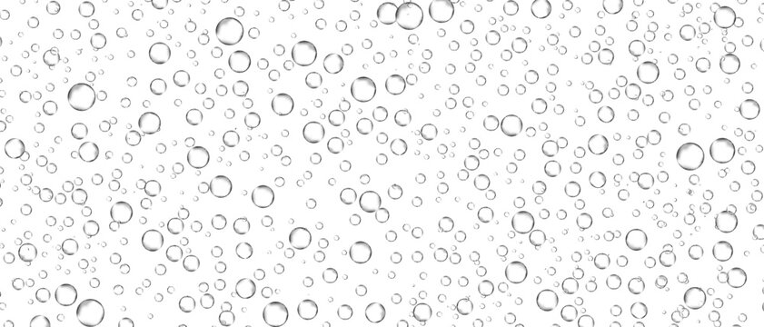 Water Bubbles Set Isolated On White Background. Air Water Bubbles For Soda Effect, Transparent Backdrop, Icon Design, Champagne Bubbles, Texture And Wallpaper. Water Drops Pattern, Vector Illustration